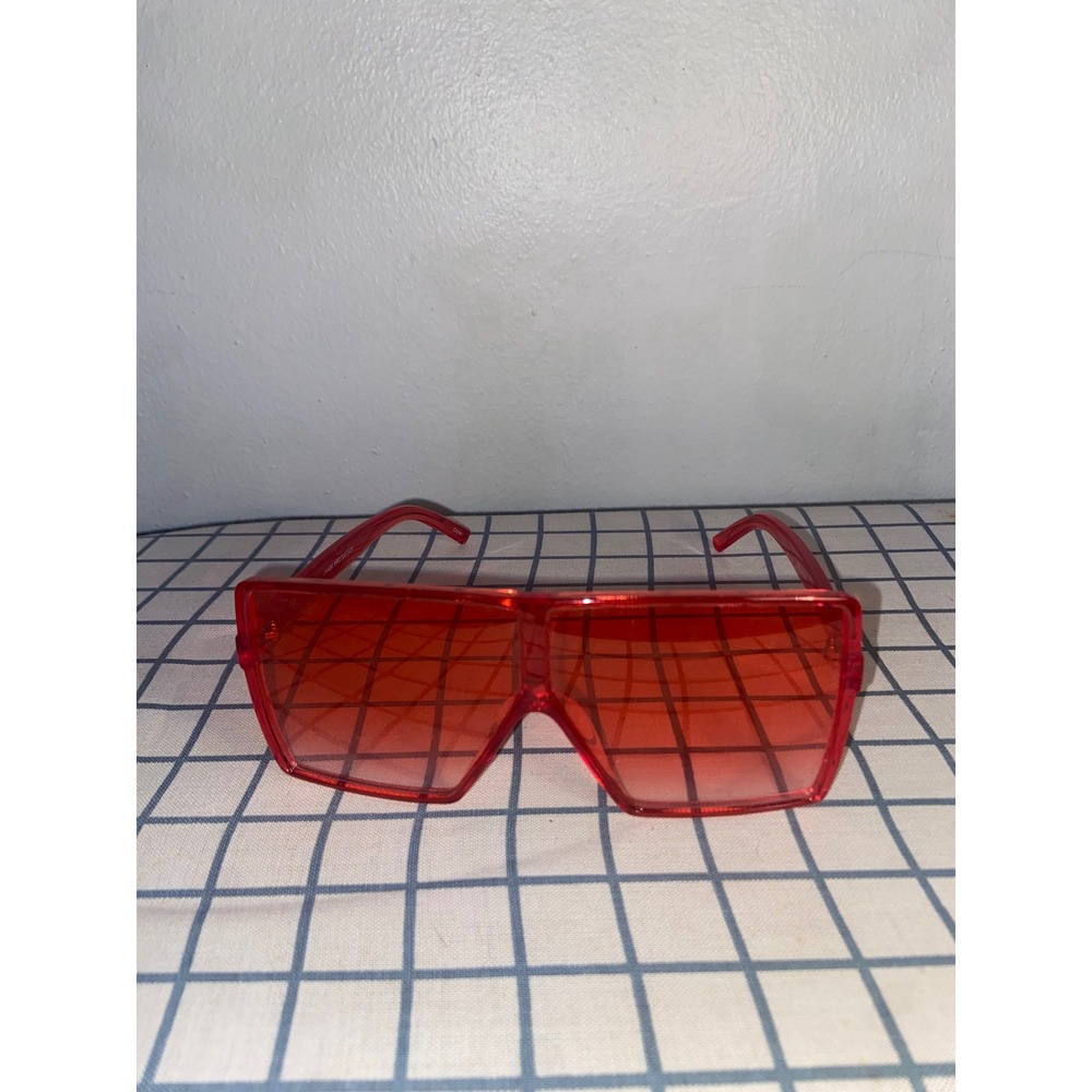 Oversized Red Flat Top Block Shield Sunglasses Square Translucent Frames UV400